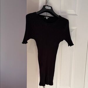 intimissimi Black Ribbed Short Sleeve Top with Crew Neck